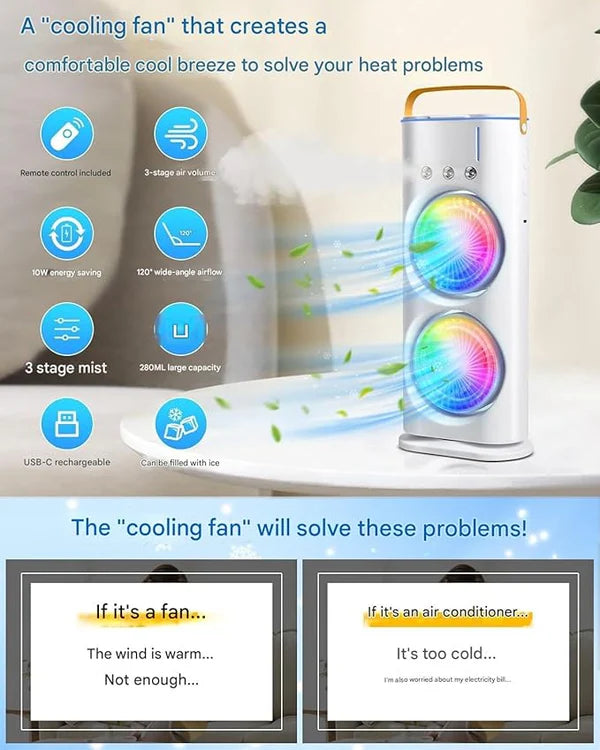 DUAL Fan Mini Cooler 4000mAh Double Ended Spray Fan ⭐⭐⭐⭐⭐(800 + REVIEWS)