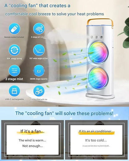 DUAL Fan Mini Cooler 4000mAh Double Ended Spray Fan ⭐⭐⭐⭐⭐(800 + REVIEWS)